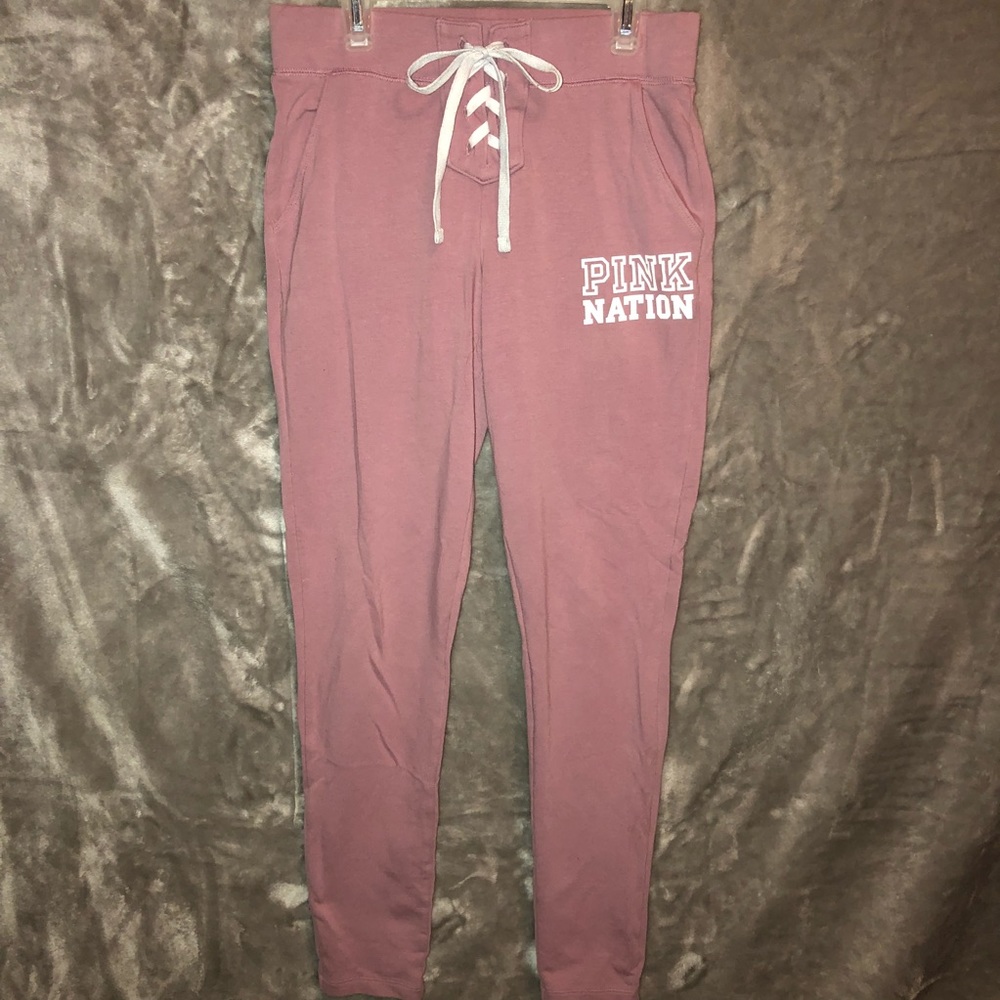 PINK XS Cotton Sweatpants Lace Elastic Waist